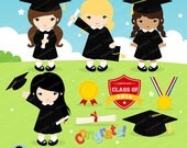 GRADUATION GIRLS Digital Clipart, Preschool, kindergarten graduation Clipart , graduate, grad clip art, instant download Il_170x135