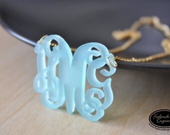 1.25" Acrylic Monogram Necklace - Personalized Acrylic Monogram - Handmade - Custom Acrylic Colors - 1.25" Pendant - MO-3