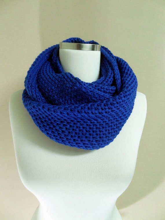 Blue Knit Infinity Scarf Hooded Cowl Wool Blend Scarf Men