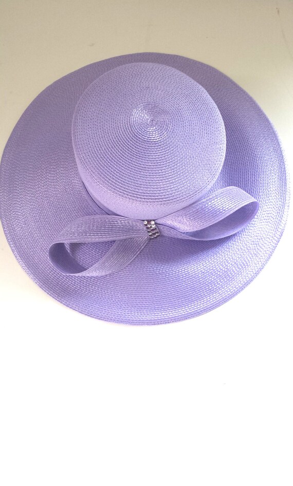 Vintage Fashion Lavender Straw Hat with Rhinestones