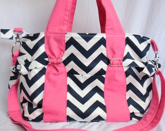 navy and pink bag