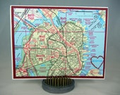 Valentine Card - Boston Map Valentine - Map, Boston, Heart, Love, North End, Beacon Hill