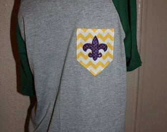 Mardi Gras Pocket Off-the-Shoulder Shirt Chevron