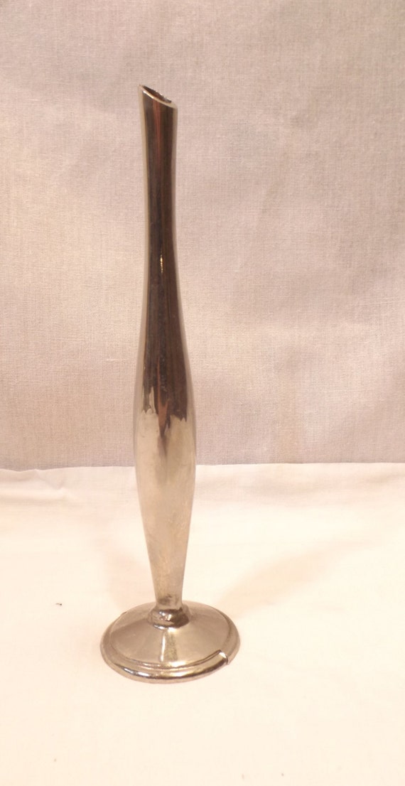 Vintage Thin Vase with a Chrome Coated Metal by OldeBerry on Etsy