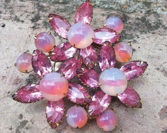Spring bouquet- Vintage Rhinestone Brooch Pink Rhinestone Brooch Bouquet Brooch Flower Brooch
