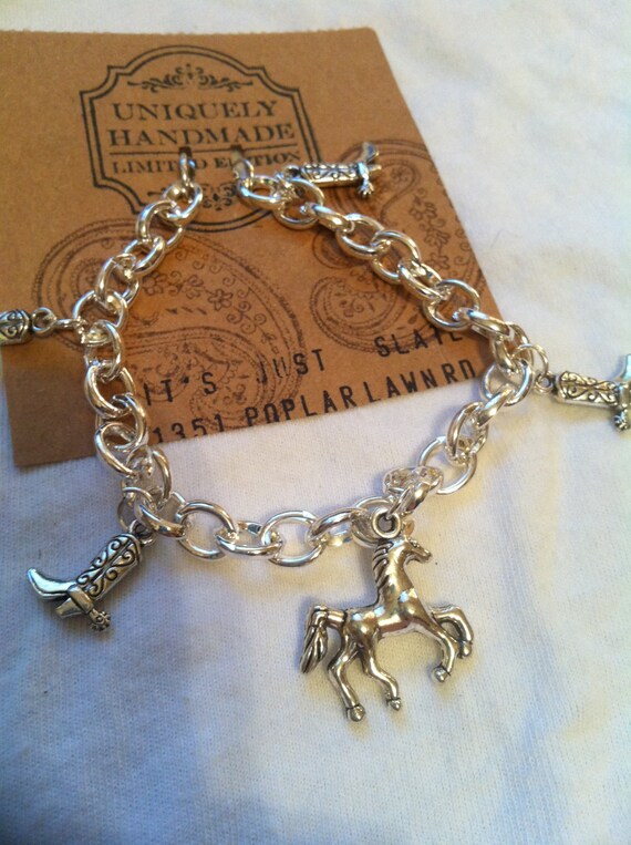 Silver Charm Bracelet Horse Charm Bracelet Love my by SBandCTs