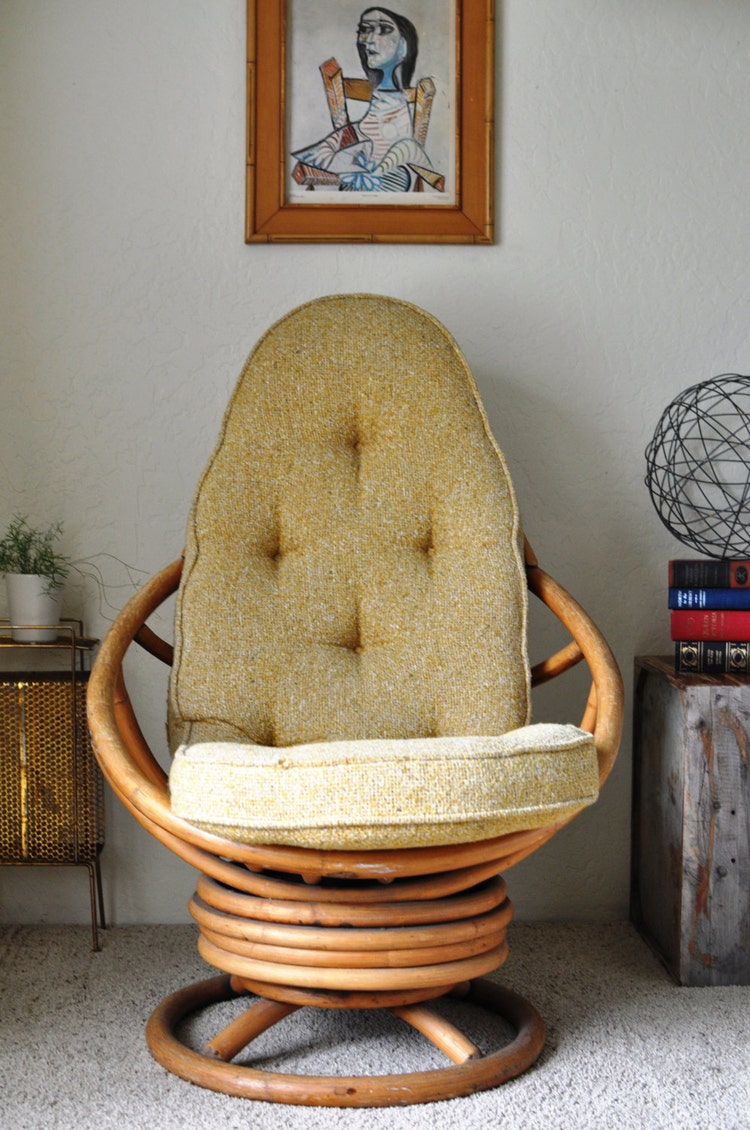 SALEVintage Rattan Swivel Rocking Chair/Tall Vintage by EuroFair