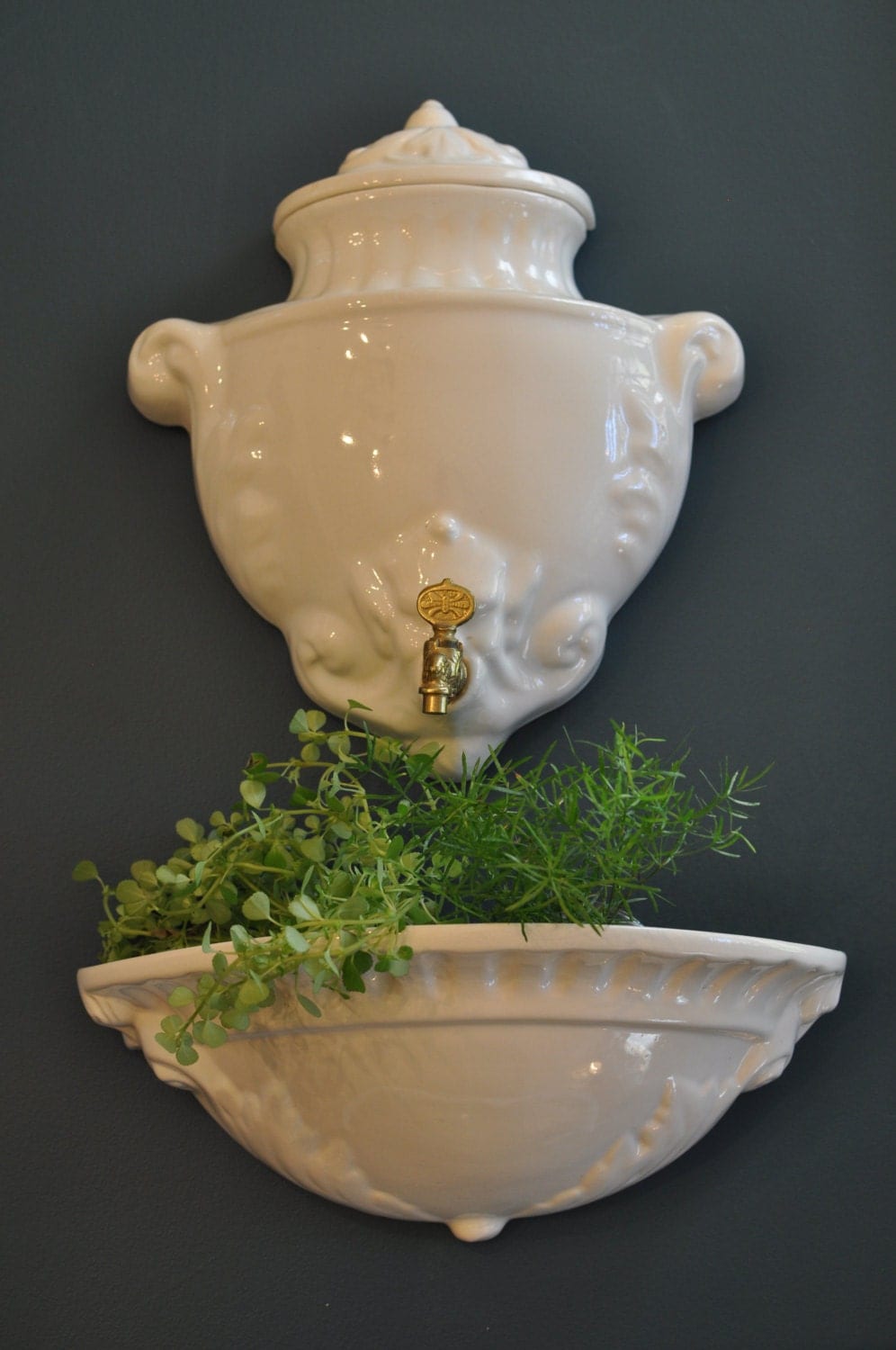 Vintage French Wall Fountain Lavabo Planter White Porcelain