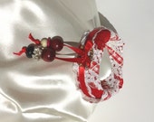 Elly Mae - Bangle Bracelet in Red & White Gingham by FairyLace Designs