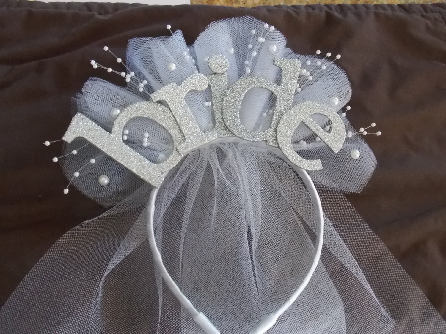 Bride Party XL sparkle Headband with veil for new Bride to