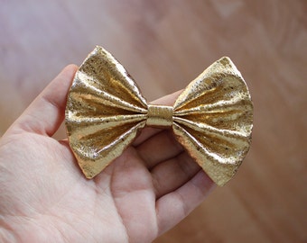 4" or 4.5" shiny gold metallic fabric hair bow clip, gold hair bow, metallic hair bow, metallic gold, gold hairbow, kids gold bow, barrette