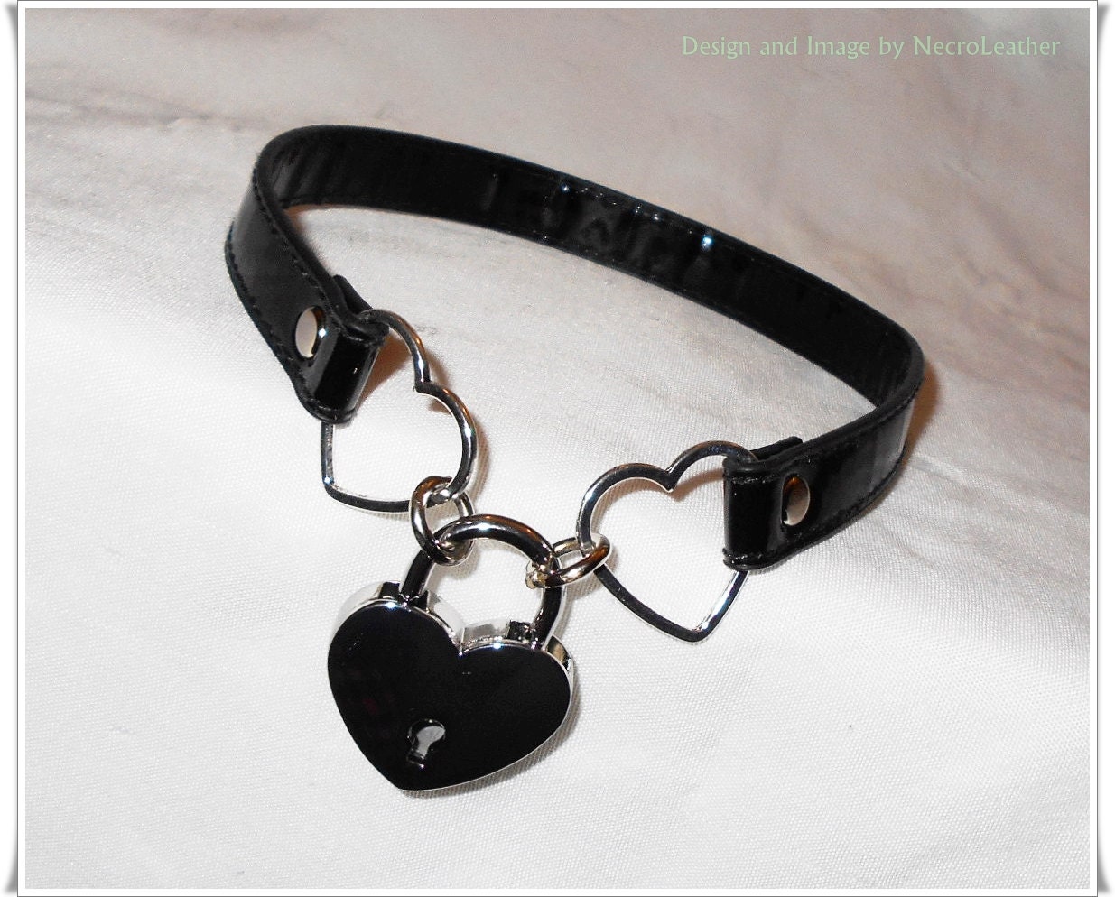 Heart Padlocked Faux Leather Day Collar Pastel Goth Bondage
