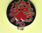 Aviva Vintage Enamel Cloisonne Pendant Heart & Snake Design Enamel Cloisonne