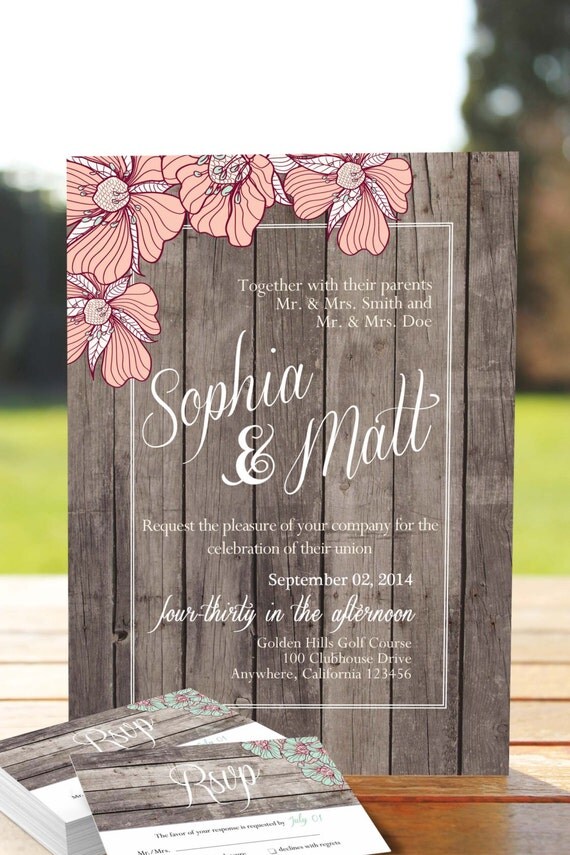 Items similar to Rustic Wedding Invitation Set Invitation and RSVP