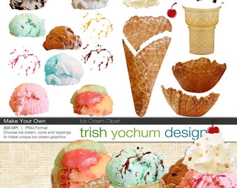 Ice Cream Clip Art - Birthday Ice Cream Cone - Summer Digital Graphic PNGs - Make Your Own Scrapbook ClipArt - Instant Download