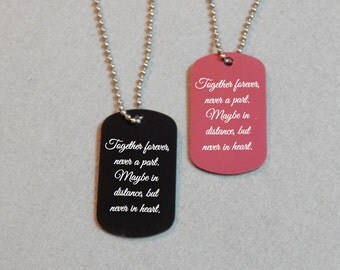 Personalized Laser Engraved Dog Tag with Chain - Set of 2 - Couple's Dog Tags - Personalized Message Dog Tags - His and Hers Dog Tags