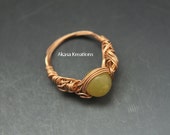 Intricate Jade Brass Wire Wrap Ring Size 6 Green Golden 26 Gauge Twisted