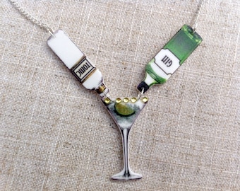 Gin and tonic - Gin necklace - Cocktail necklace - Gin lover - Quirky necklace - Statement necklace - Gin gift - Gin bottle