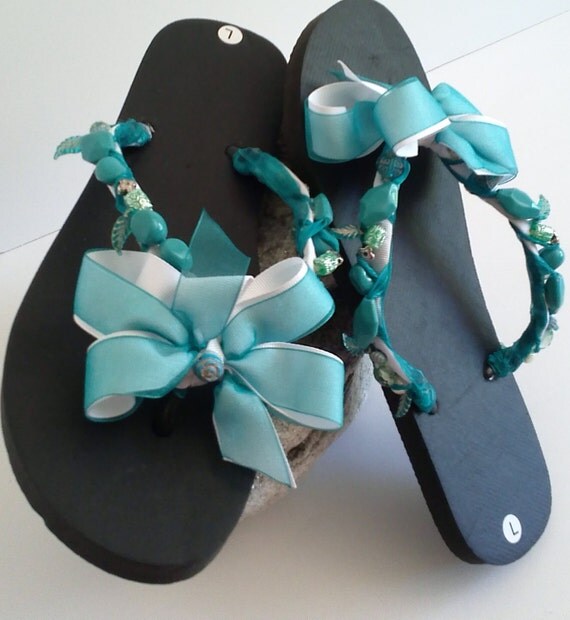 flip flops with turquoise stones