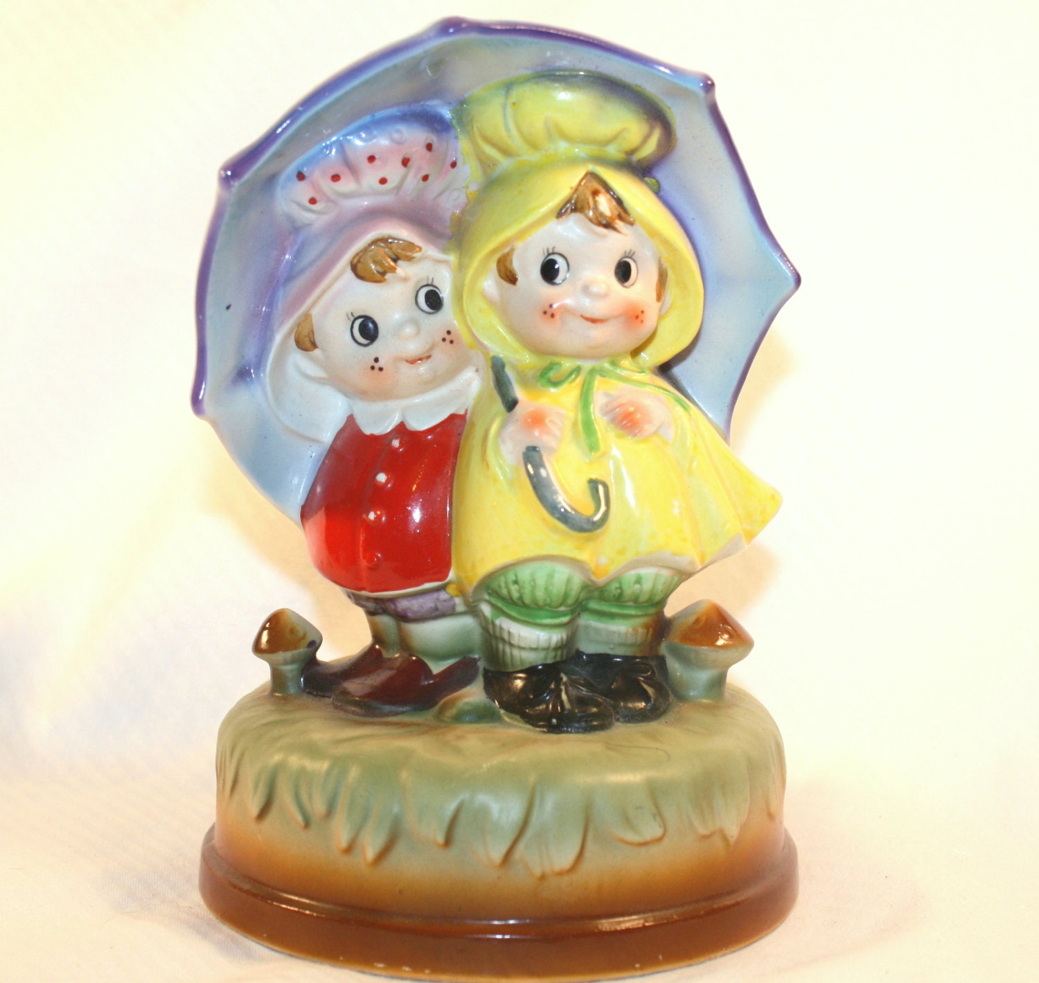 Vintage Porcelain Music Box with Girls Under Umbrella FRED