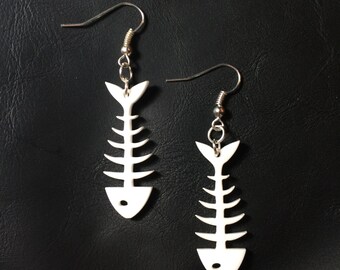 Fish Bone Earrings - Dainty Sealife Jewelry, Skeleton Fish Charm Earrings - View #11