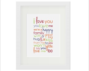 Love You You Love Me Song Music L yric Nursery Wall Art Print for ...