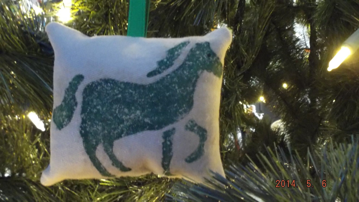 Primitive Green Horse Stenciled Pillow Christmas Ornament FREE SHIPPING!