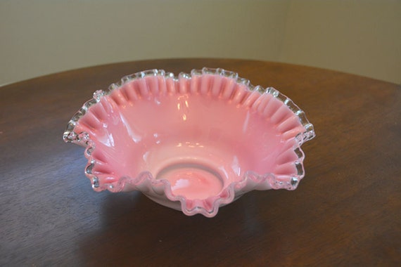 Vintage Fenton Ruffle Edge Pink Bowl