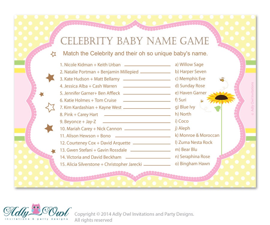 Girl Sunflower Celebrity Name Game Guess Celebrity Baby Name