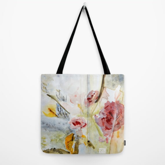 Tote bag with printed fine art design. Coral, grey, delicate ...