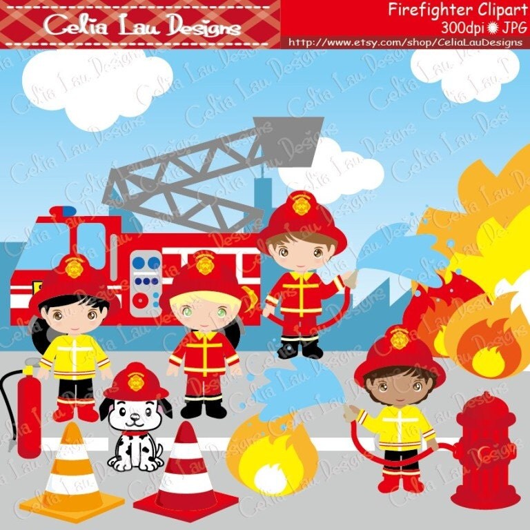 Clip Art Fireman Clip Art firefighter clip art etsy cute clipart fireman cg035 kids and dog fire truck for personal commercial use instant download