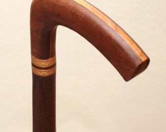 Handcrafted Walnut and Oak Wooden Walking Cane Opera Handle