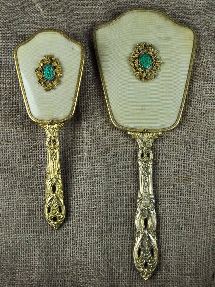 24 Karat Gold Plated Brush and Mirror Set with by RusticRealm