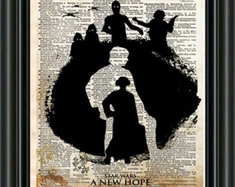 Star wars art print, star wars silhouette, vintage star wars art, dictionary print