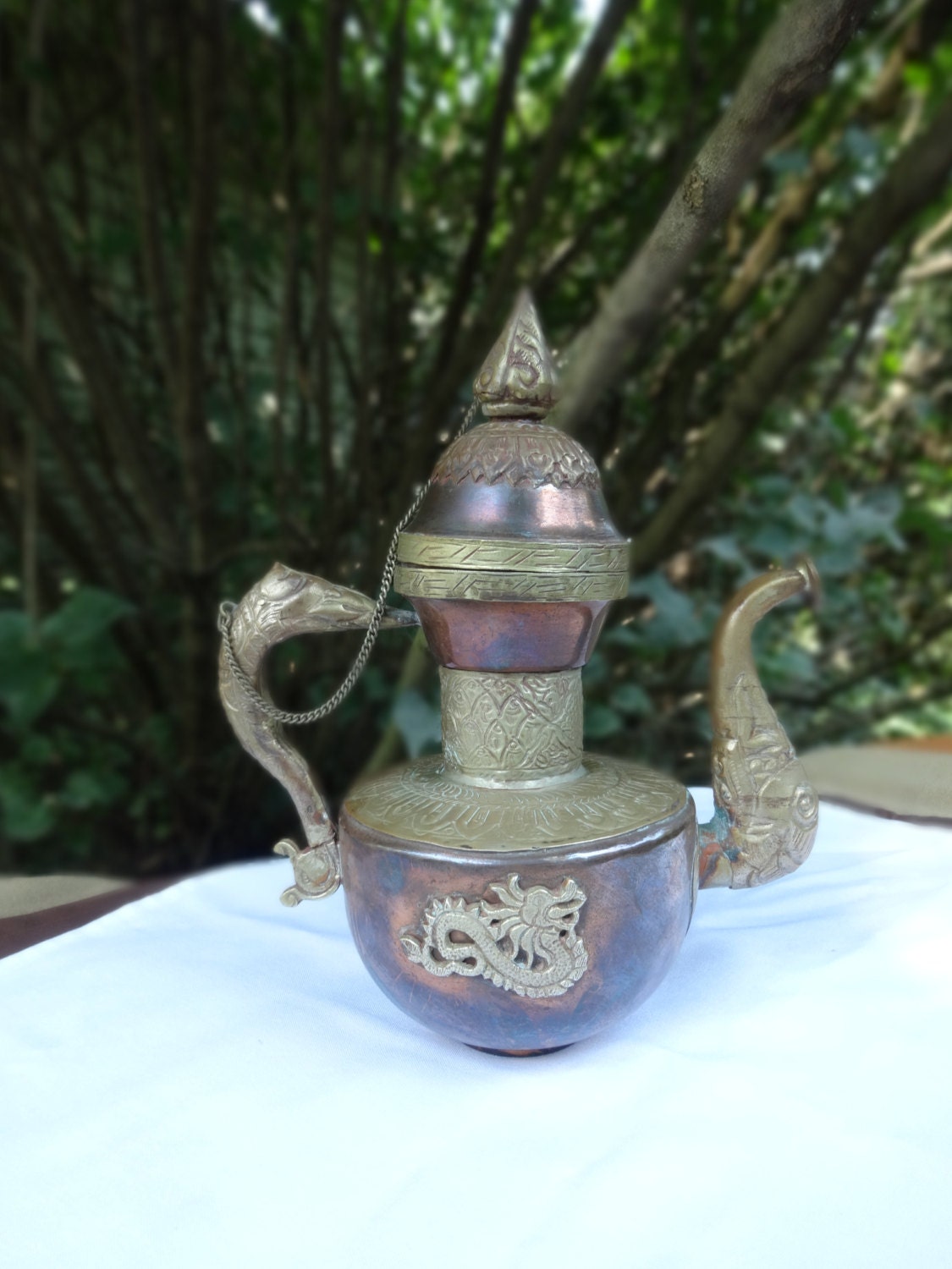 An Exquisite Vintage Dragon Teapot Copper And Brass Tibetan 1617