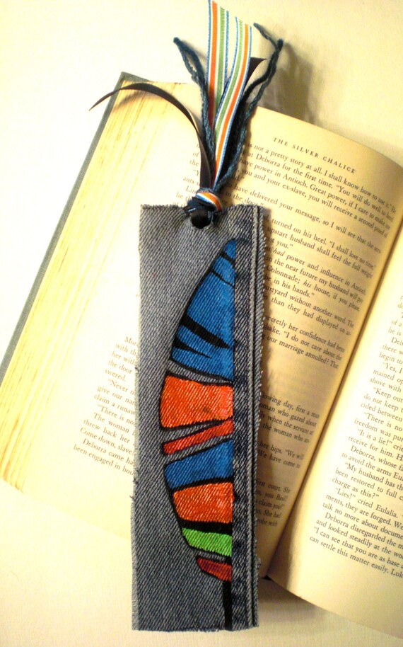 Feather Bookmark Native American Hand-painted Upcycled