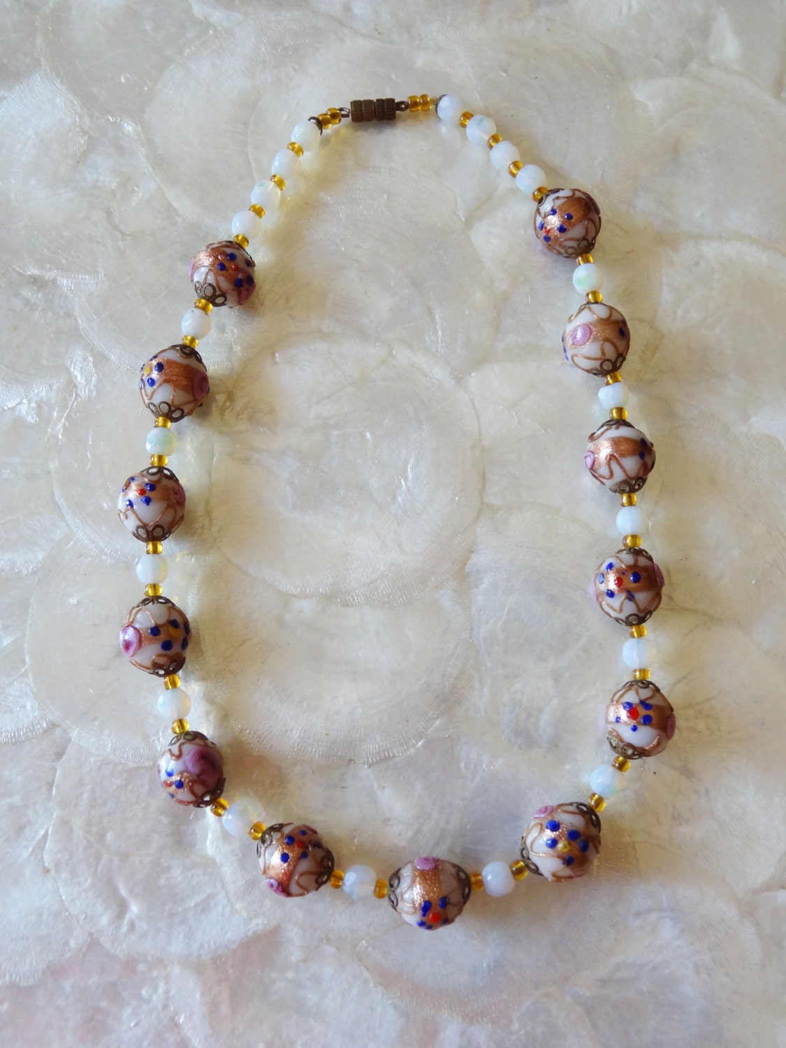 Vintage Hand Painted Beaded Necklace