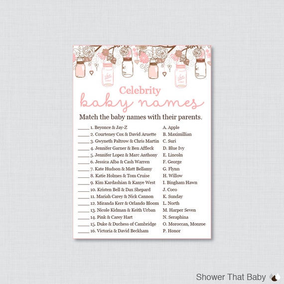 Celebrity Baby Shower Game Printable Mason Jar Celebrity