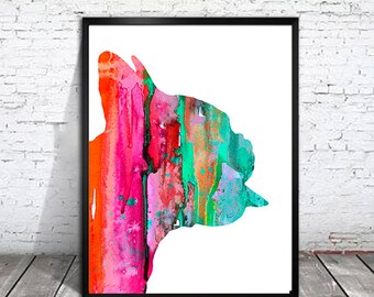 Colorful 2 French Bulldog Watercolor Print, Home Decor, dog watercolor,watercolor painting, French Bulldog art,animal watercolor,Bulldog art