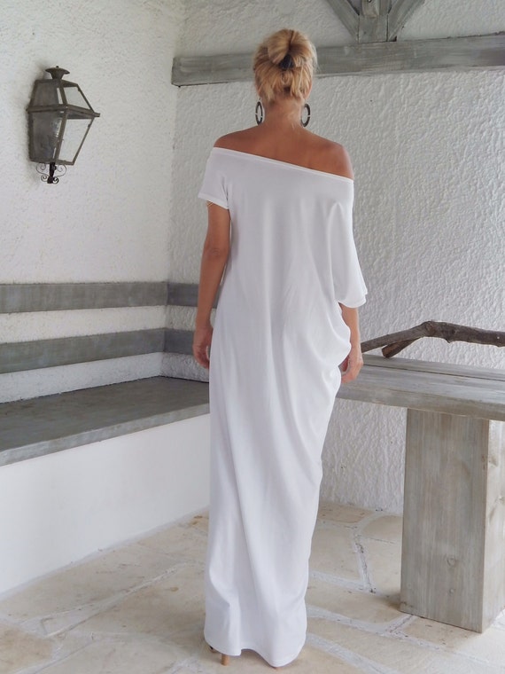  White Maxi Dress White Kaftan Asymmetric Plus Size 