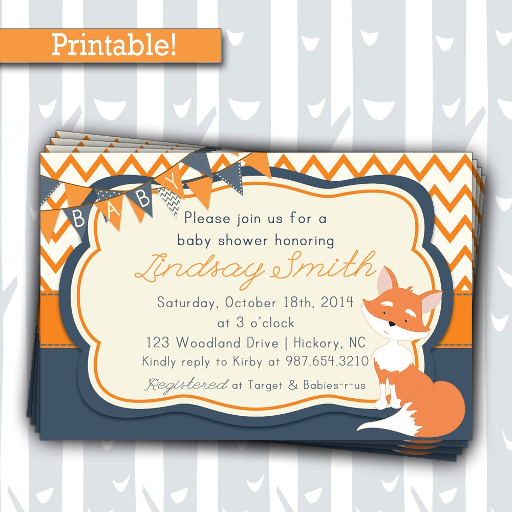 Woodland Fox Baby Shower Invitations 2