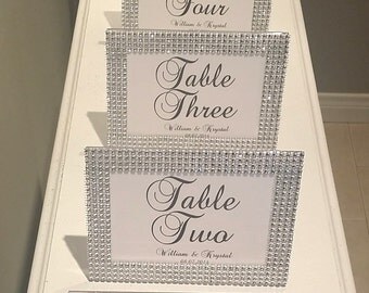 SET OF 5 Bling Frame collection * Rhinestone Wedding Frames With Table Numbers. Personalized with Bride and Groom's Names & Wedding Date
