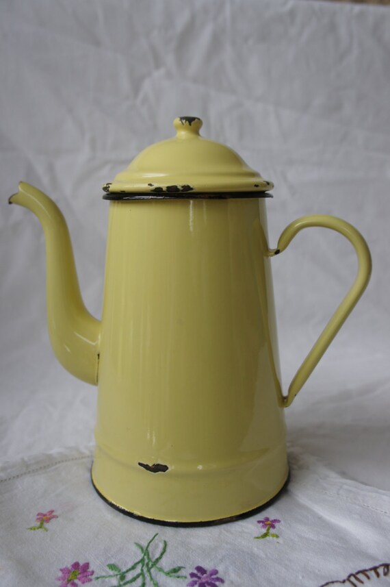Original 1940's Yellow enamel coffee pot. by FrenchVintageHeaven