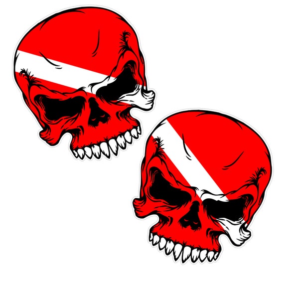Scuba Dive Skull Vinyl Sticker Decal with Flag face for Tank