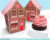 gingerbread house - cupcake holder, Christmas cookie box, holds party favors, gifts and treats printable PDF kit - INSTANT download Il_170x135