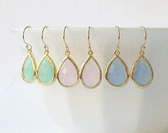 Mint, Pink, Blue Crystal Drop Earrings, Mint Dangle Earrings, Pink Dangle Earrings. Blue Dangle Earrings