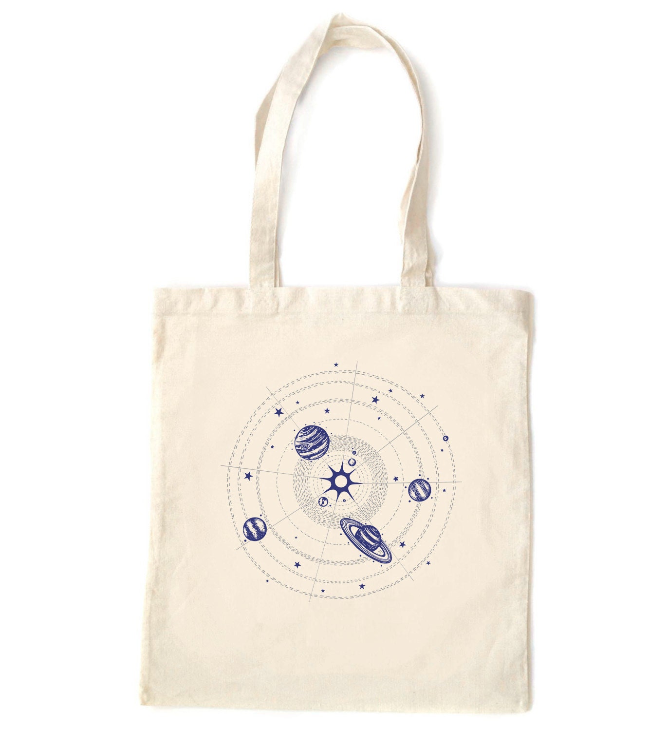 Solar System tote bag cotton fabric glow in the dark