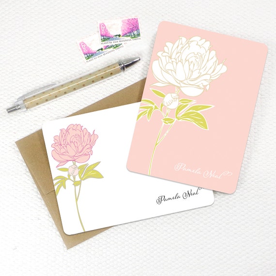 Personalized Note Card Set PRETTY PEONY BLOSSOM By Naomilynn