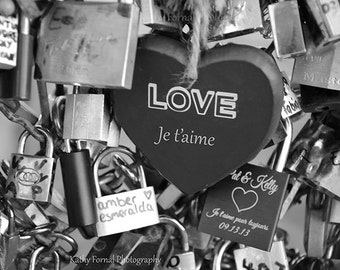 Paris Love Locks Print, Paris Black White Photography, Paris Love Padlocks, Paris Photography, Seine River Bridge Love Locks, Paris In Love
