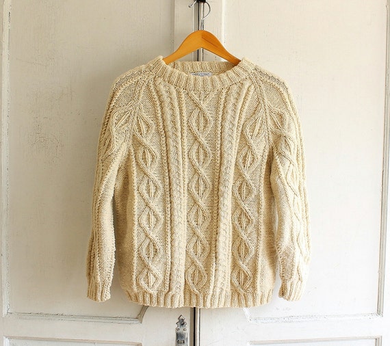 Vintage Chunky Aran Sweater Fisherman Wool Hand By Shopiverlee